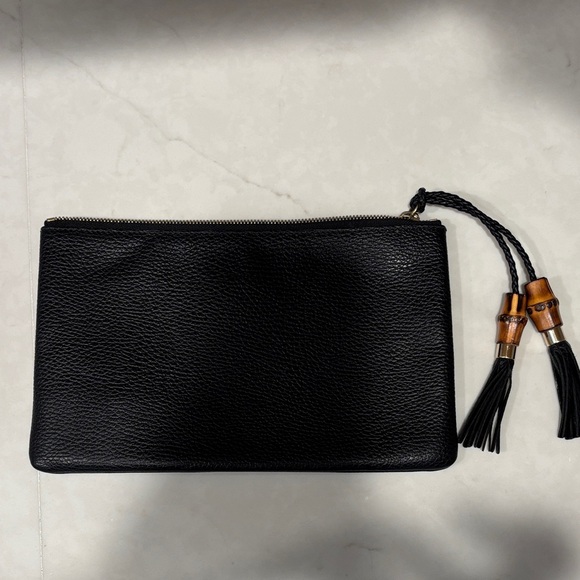 Gucci Black Leather Clutch with Bamboo Tassels - Picture 1 of 3